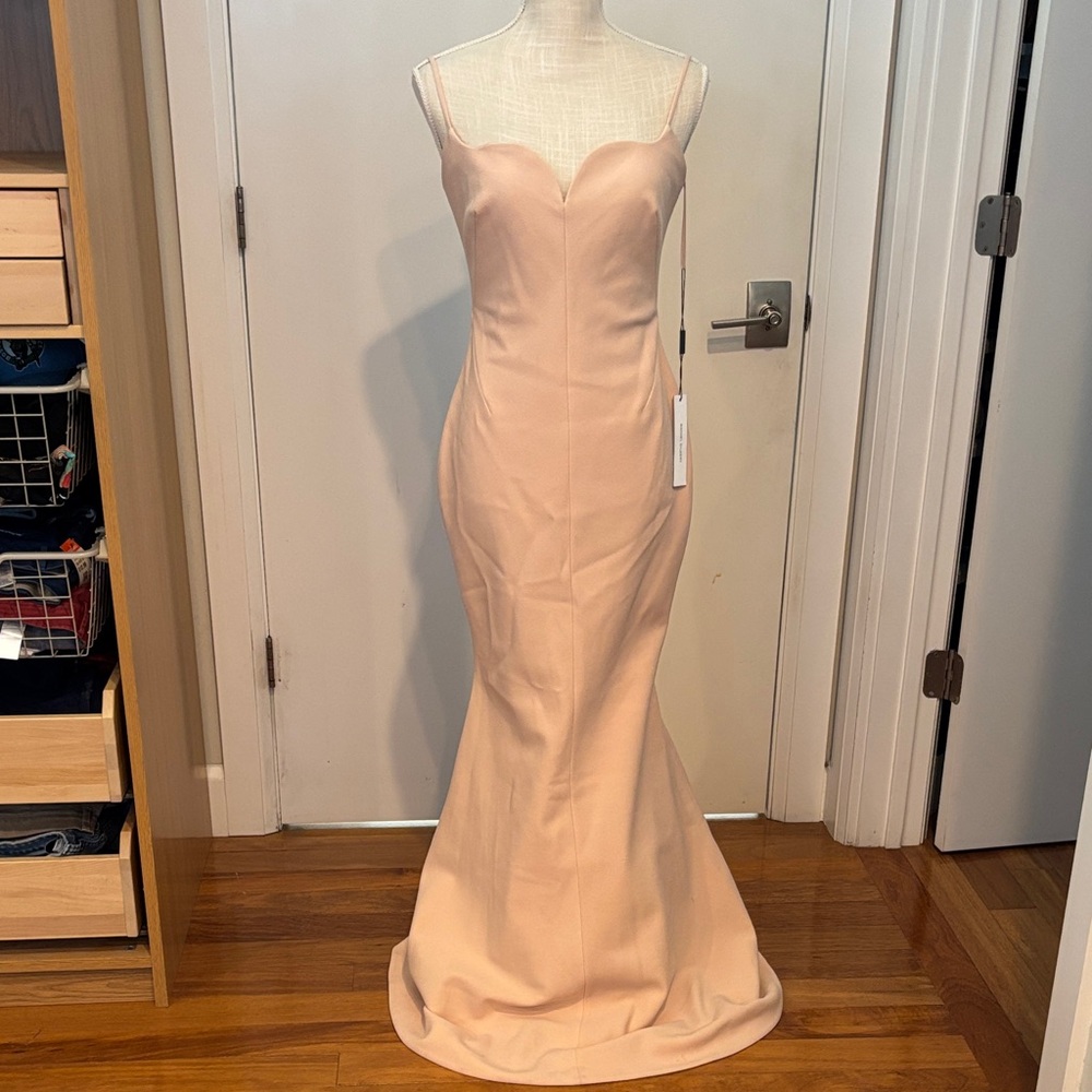 RACHEL GILBERT | Nude Blush Scalloped Crepe Gown - Size 4